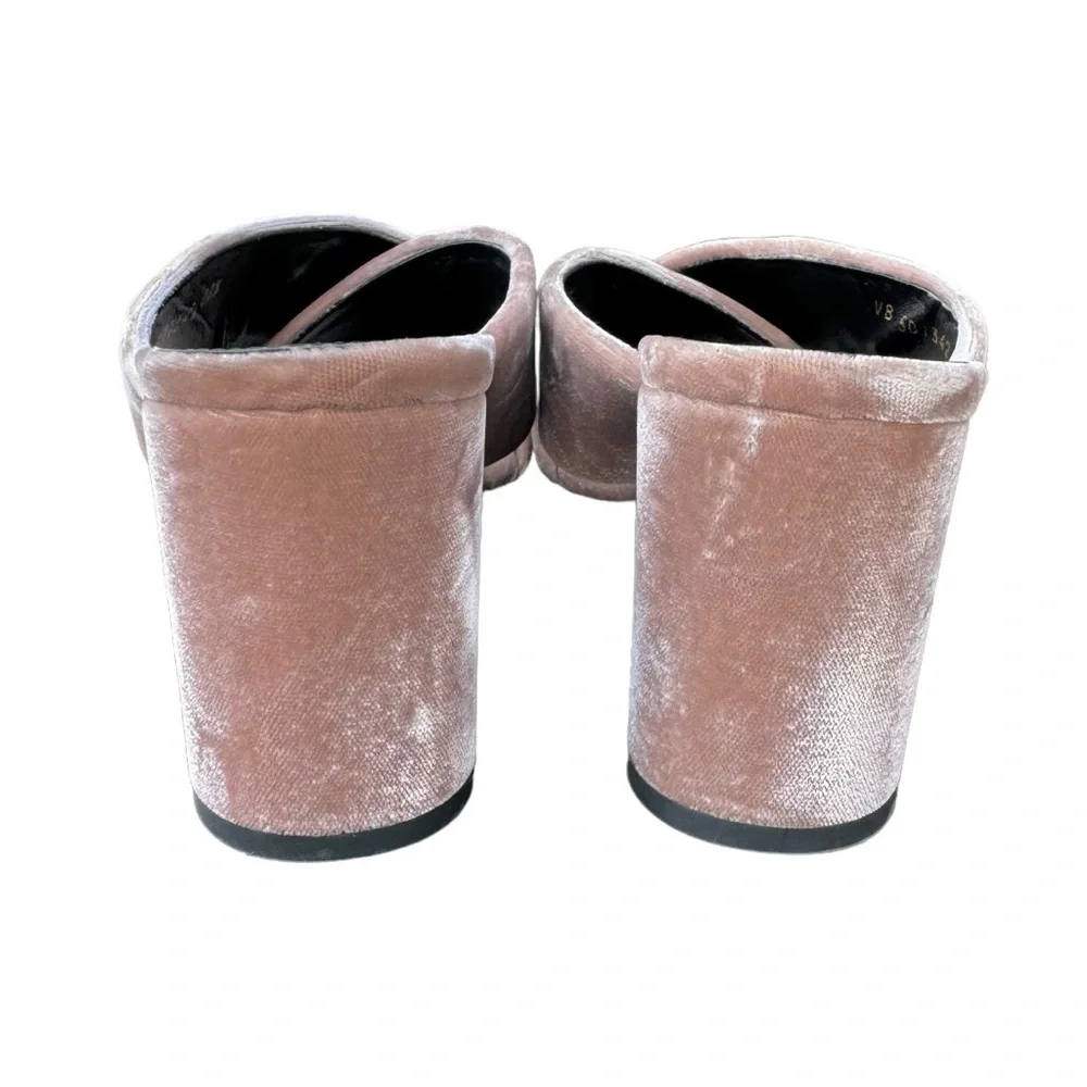 Saint Laurent Loulou Velvet Sandals Pink Crossover Strap Block Heel Mules Womens - Picture 10 of 17